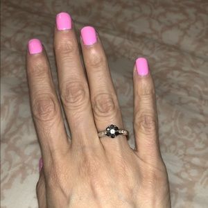 Real Diamond flower ring with black diamonds